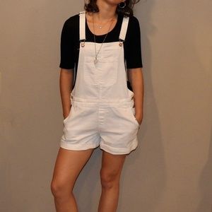 Old Navy white denim short overalls